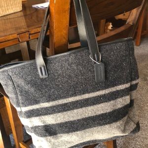 Coach leather and wool tote bag